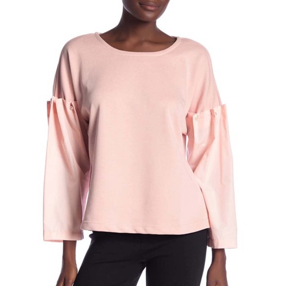 Vertigo Sweatshirt Womens Large Jumper Blouse Pearls Beaded Bow Back Light Pink - Picture 1 of 12
